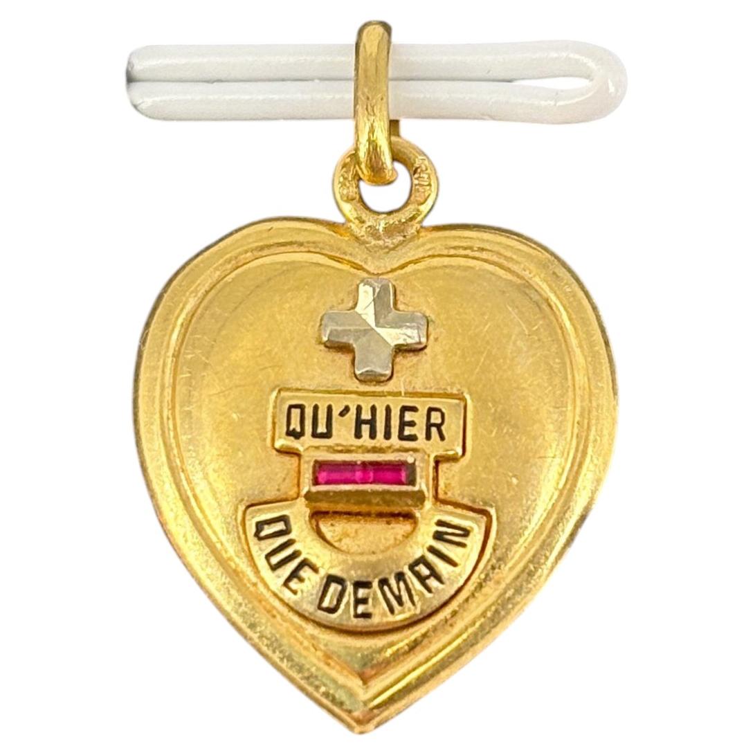 Vintage French Augis 18-Karat Gold Heart Love Token Medal Pendant