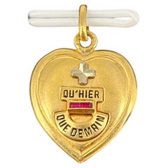 Vintage French Augis 18-Karat Gold Heart Love Token Medal Pendant