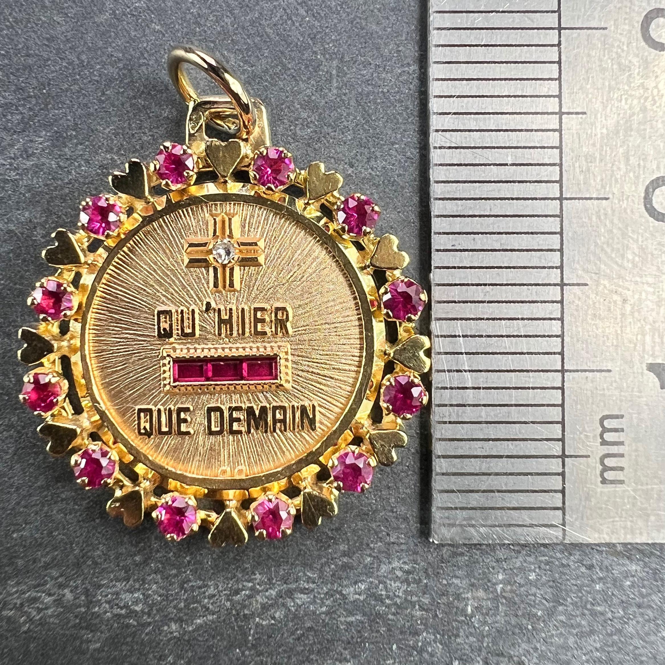 Vintage French Augis Plus Qu’Hier Heart Halo 18K Yellow Gold Love Medal Pendant For Sale 5