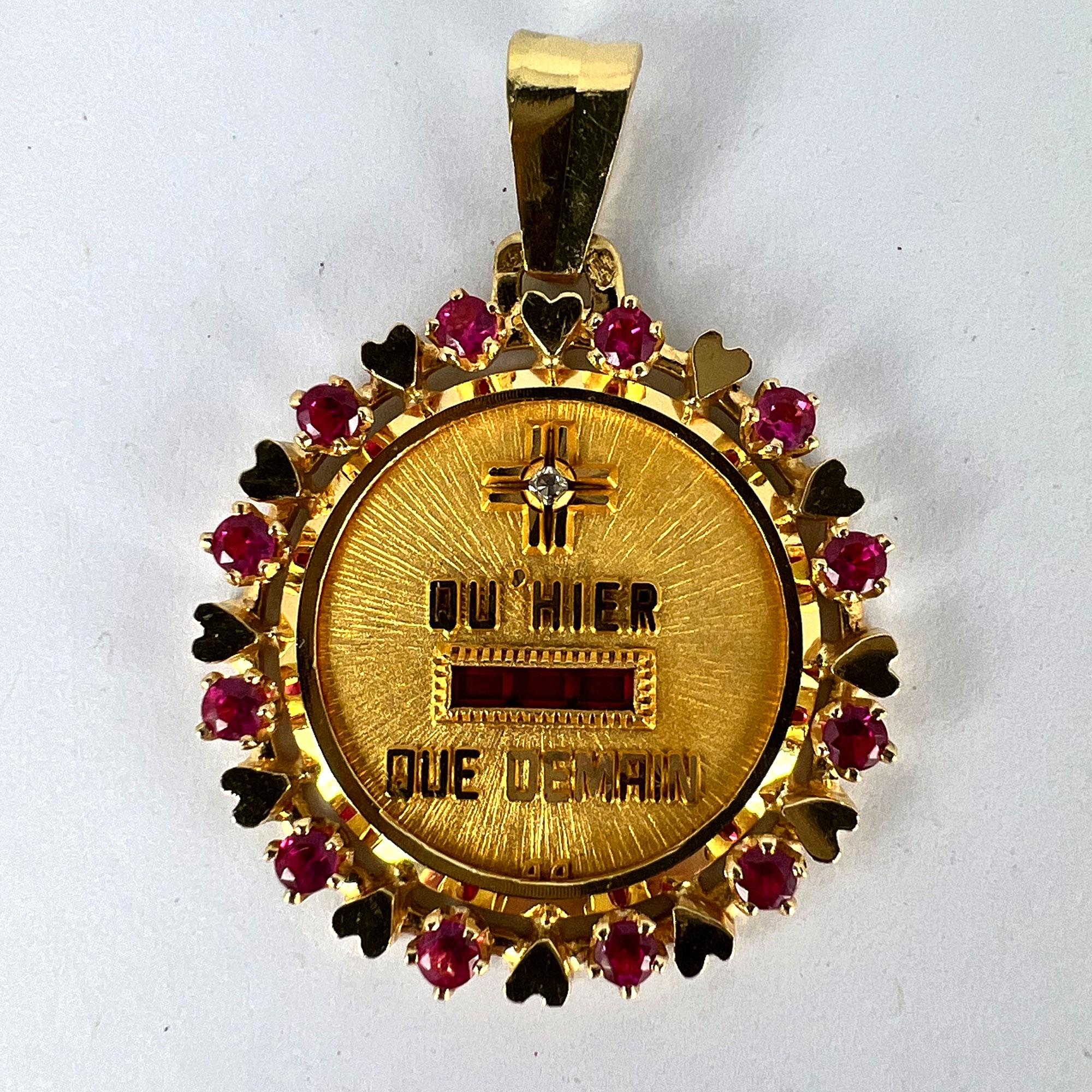 Vintage French Augis Plus Qu’Hier Heart Halo 18K Yellow Gold Love Medal Pendant 5