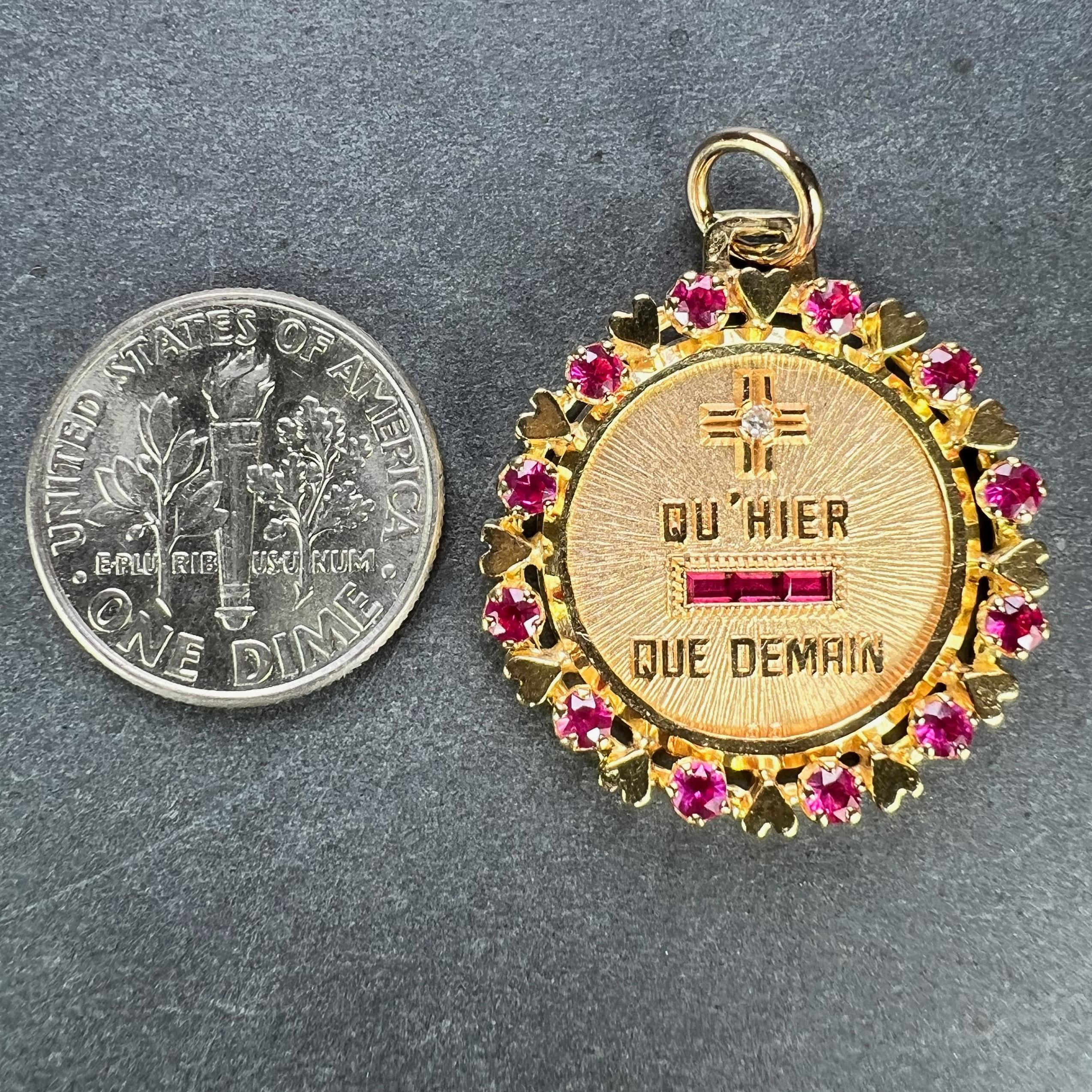 Vintage French Augis Plus Qu’Hier Heart Halo 18K Yellow Gold Love Medal Pendant For Sale 6