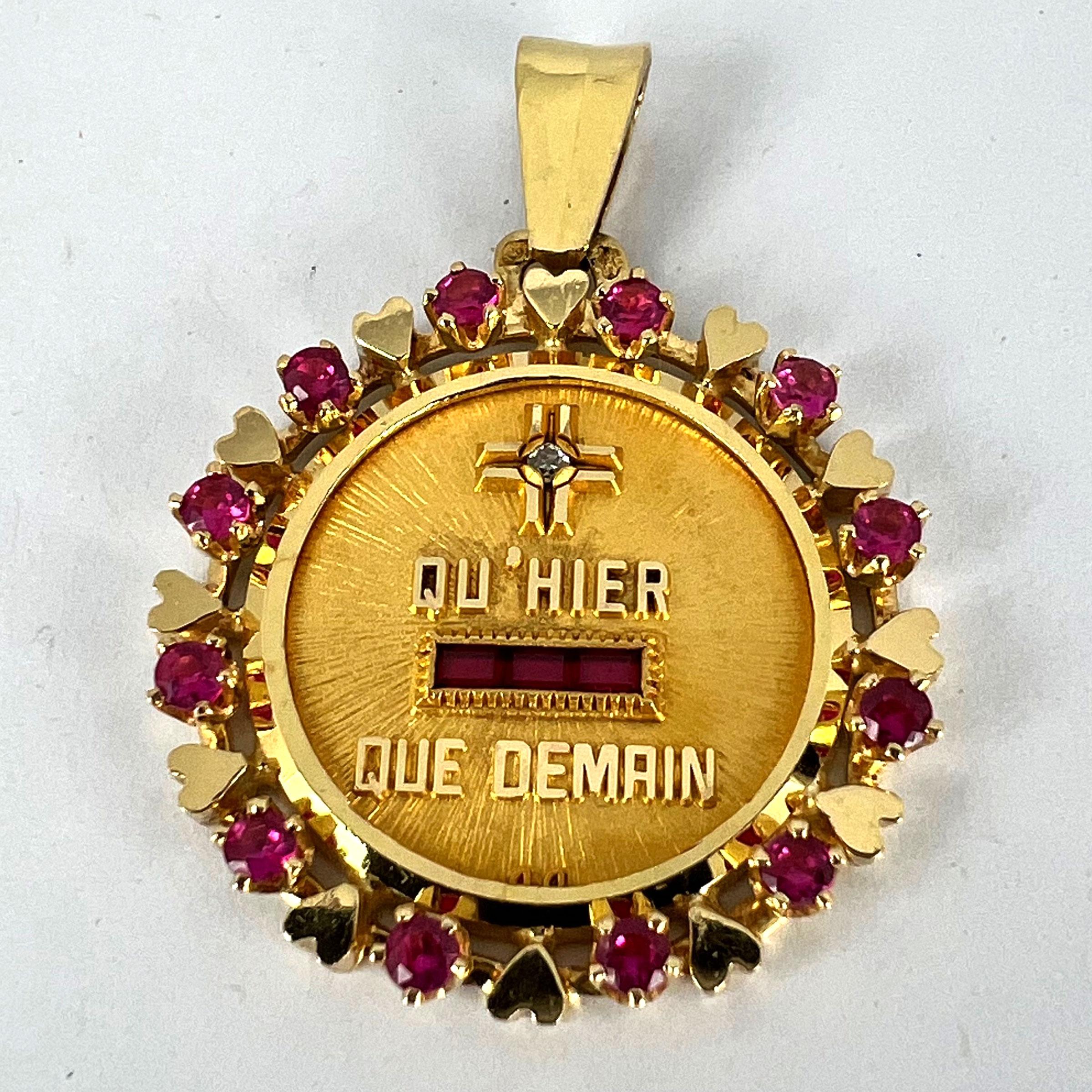 Vintage French Augis Plus Qu’Hier Heart Halo 18K Yellow Gold Love Medal Pendant 6