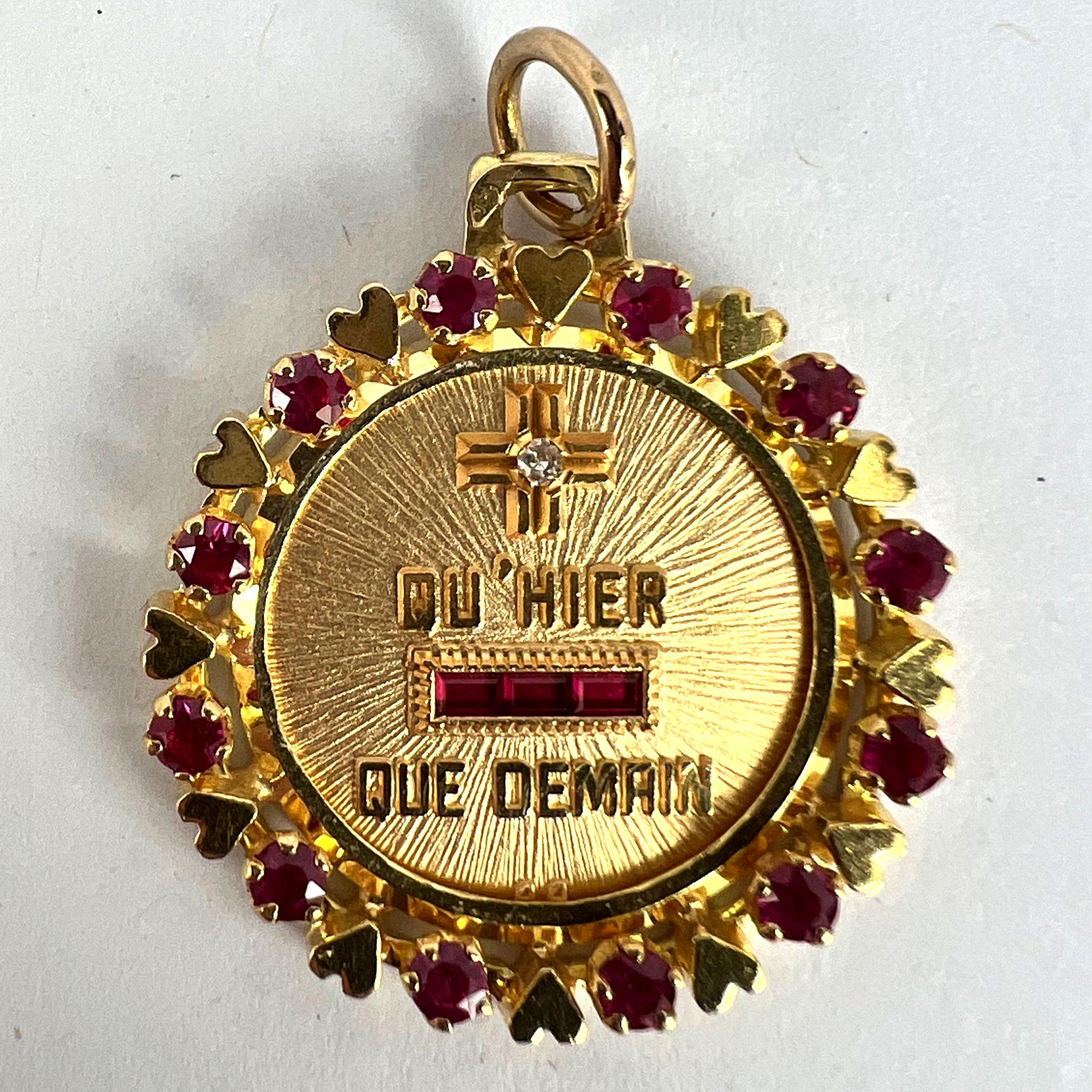 Vintage French Augis Plus Qu’Hier Heart Halo 18K Yellow Gold Love Medal Pendant For Sale 7