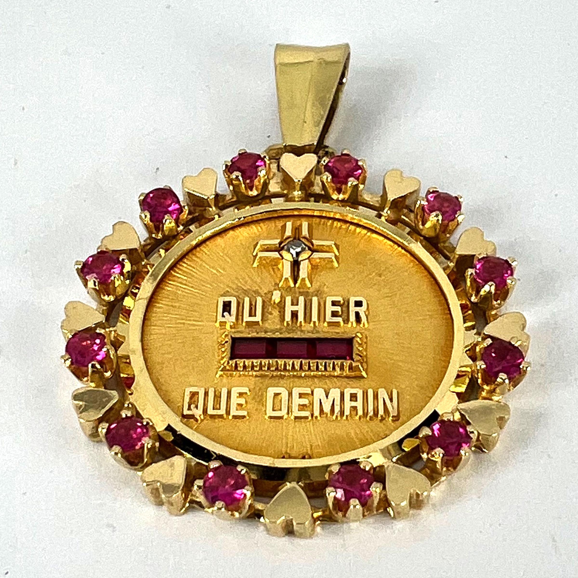 Vintage French Augis Plus Qu’Hier Heart Halo 18K Yellow Gold Love Medal Pendant 7
