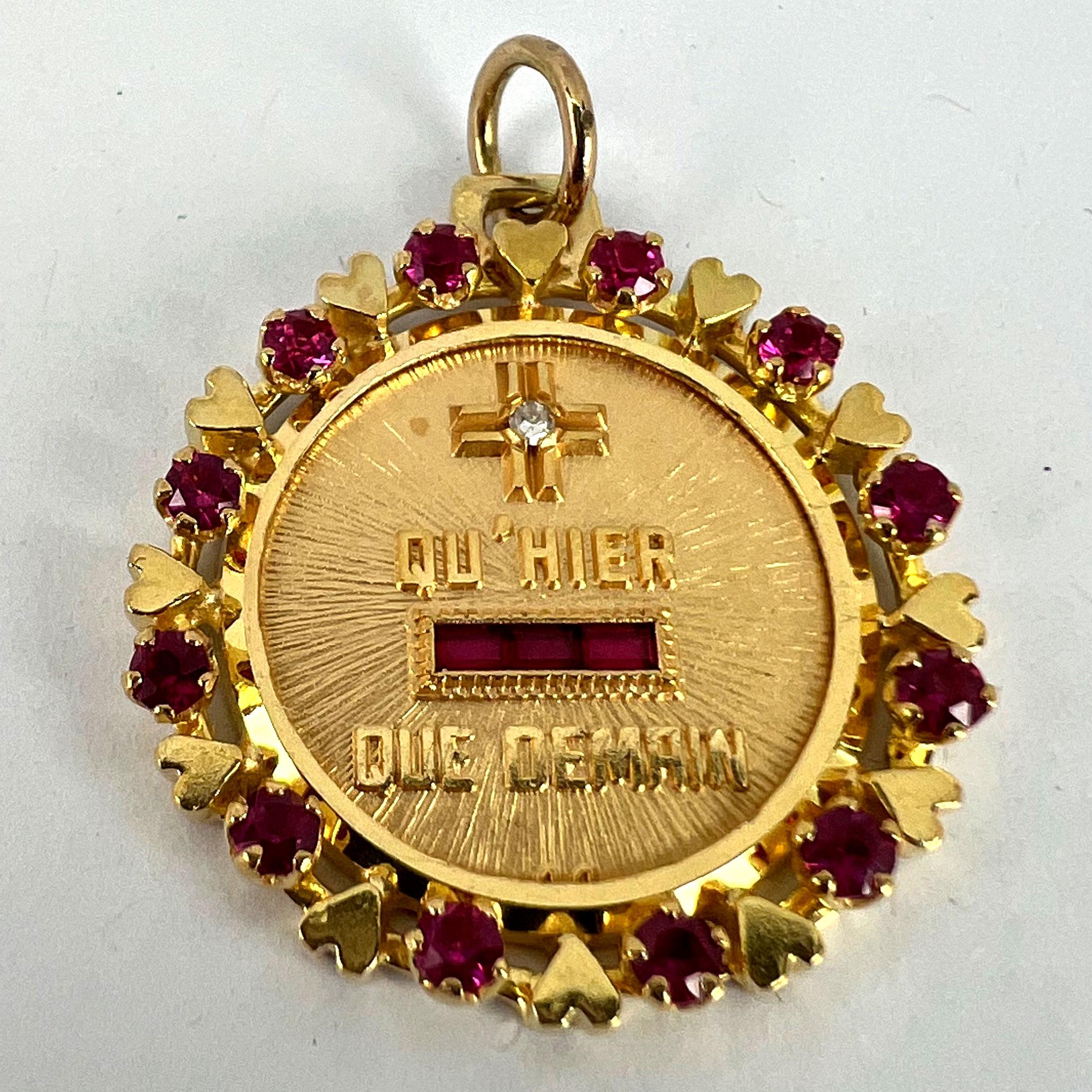 Vintage French Augis Plus Qu’Hier Heart Halo 18K Yellow Gold Love Medal Pendant For Sale 8