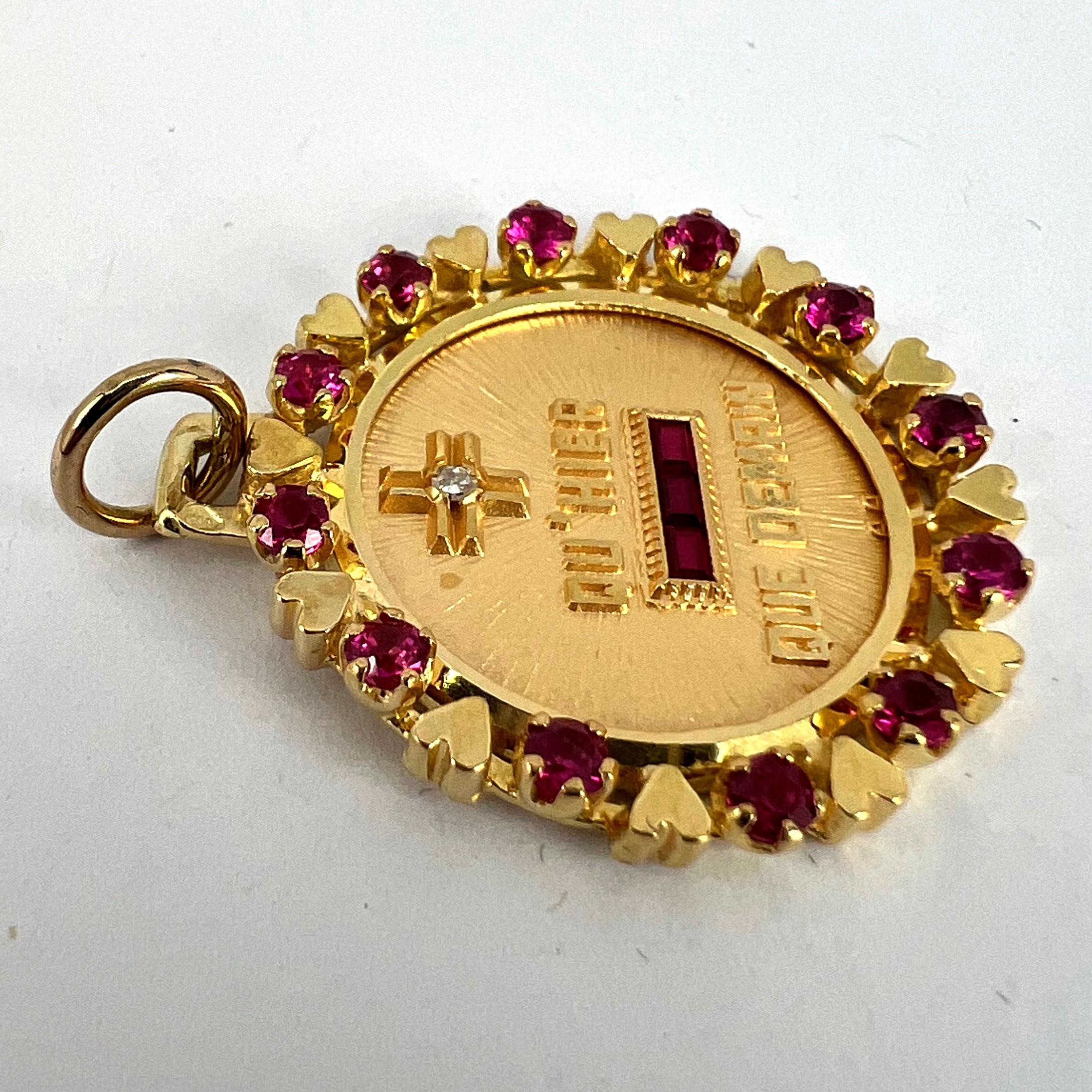 Vintage French Augis Plus Qu’Hier Heart Halo 18K Yellow Gold Love Medal Pendant For Sale 10