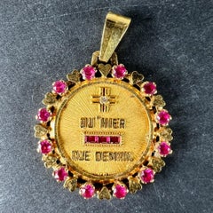 Vintage French Augis Plus Qu’Hier Heart Halo 18K Yellow Gold Love Medal Pendant