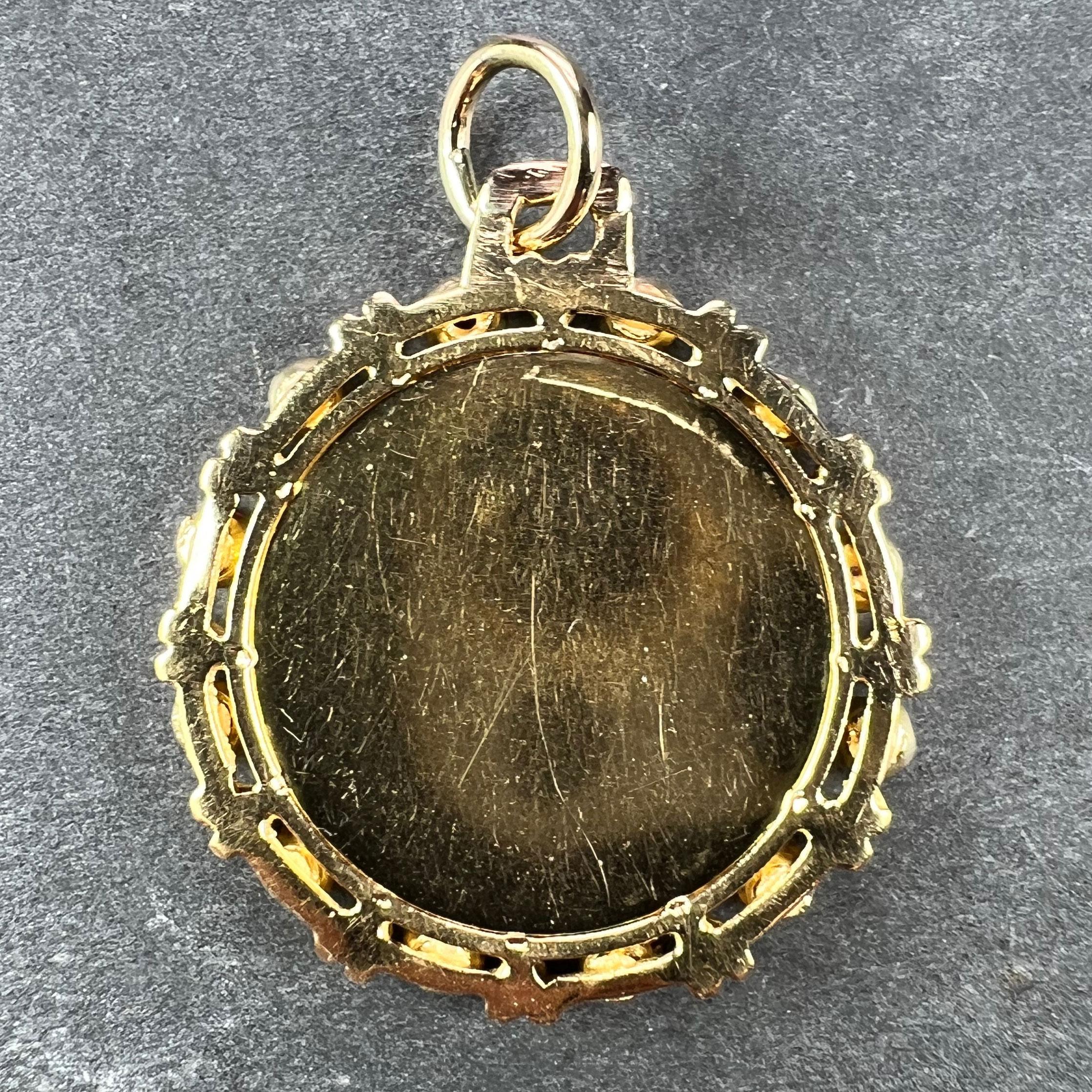 Round Cut Vintage French Augis Plus Qu’Hier Heart Halo 18K Yellow Gold Love Medal Pendant For Sale