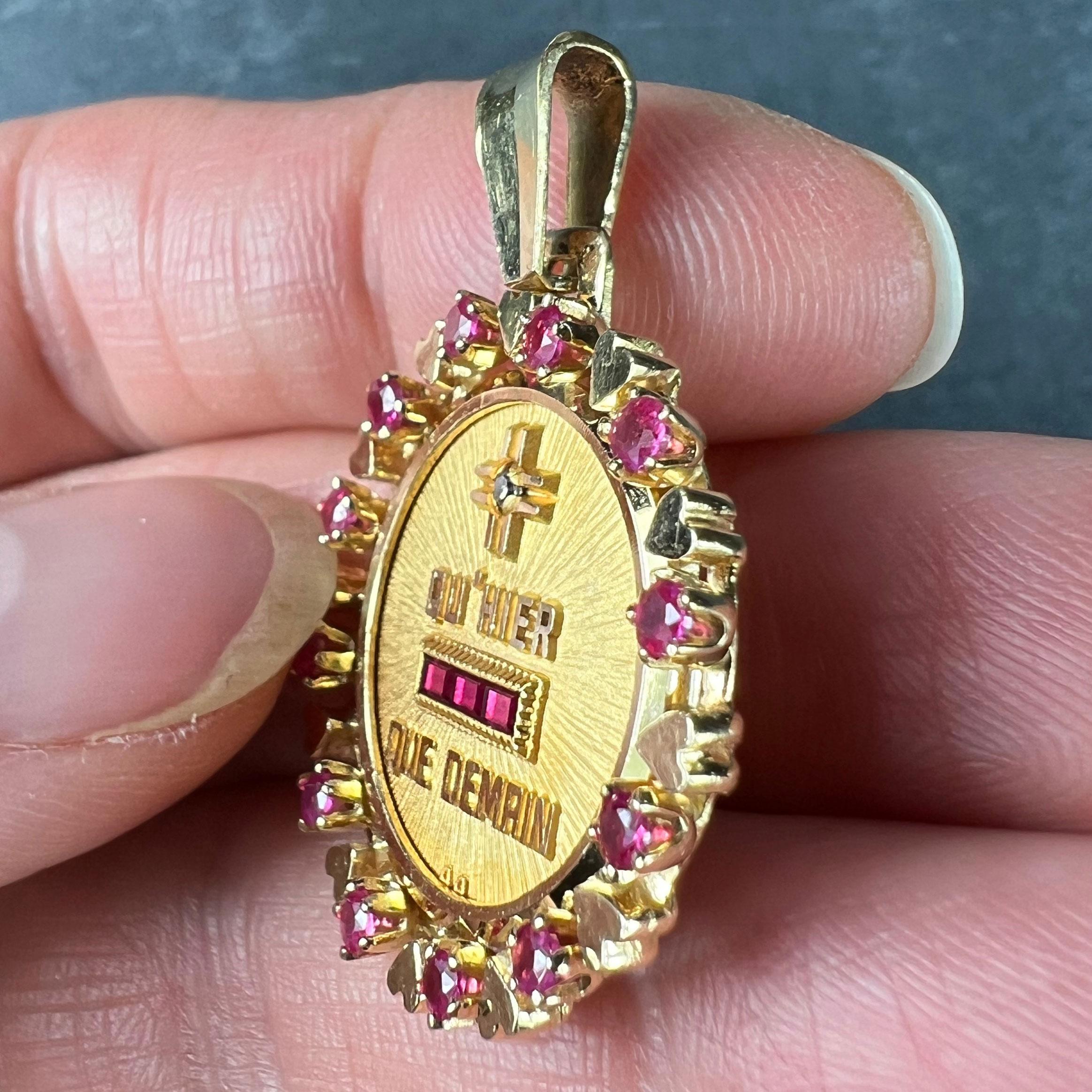 Vintage French Augis Plus Qu’Hier Heart Halo 18K Yellow Gold Love Medal Pendant 1