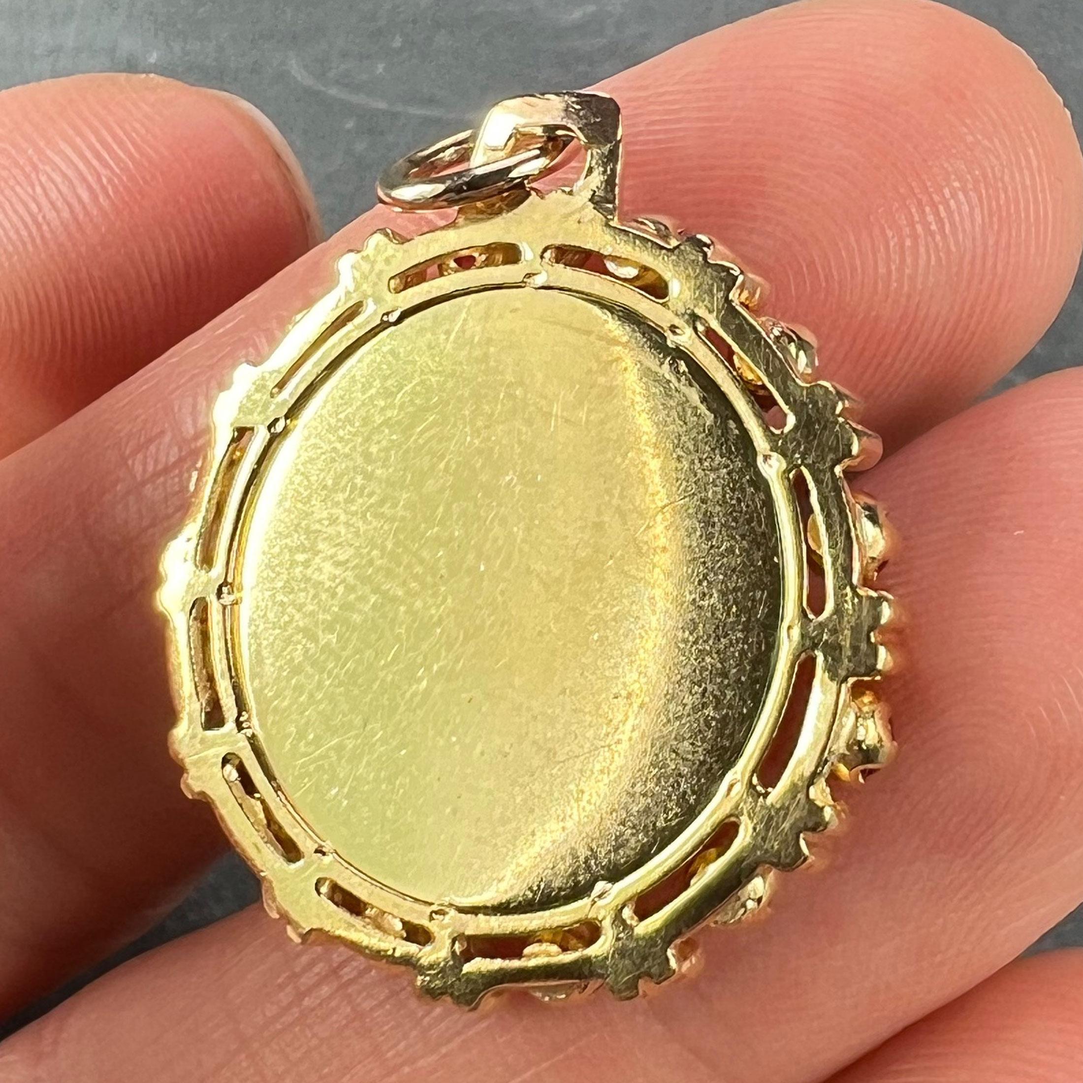 Vintage French Augis Plus Qu’Hier Heart Halo 18K Yellow Gold Love Medal Pendant For Sale 4