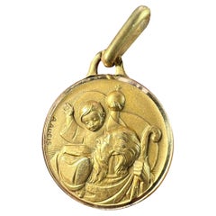 Vintage French Augis St Christopher 18K Yellow Gold Charm Pendant
