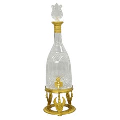 Vintage French Baccarat Style Bronze Swan & Cut Crystal Glass Liquor Decanter