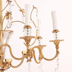 Vintage French Bagues Manner Gilt Iron and Crystal Chandelier
