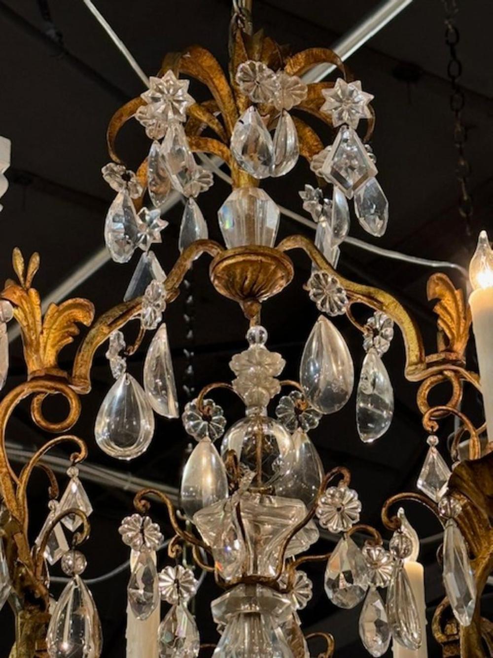 XX secolo Lampadario francese d'epoca in tole e cristalli Bagues in vendita
