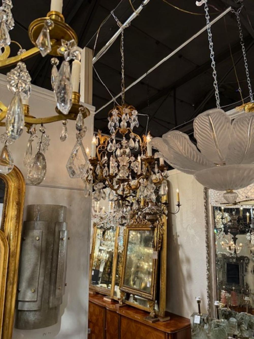 Lampadario francese d'epoca in tole e cristalli Bagues in vendita 3