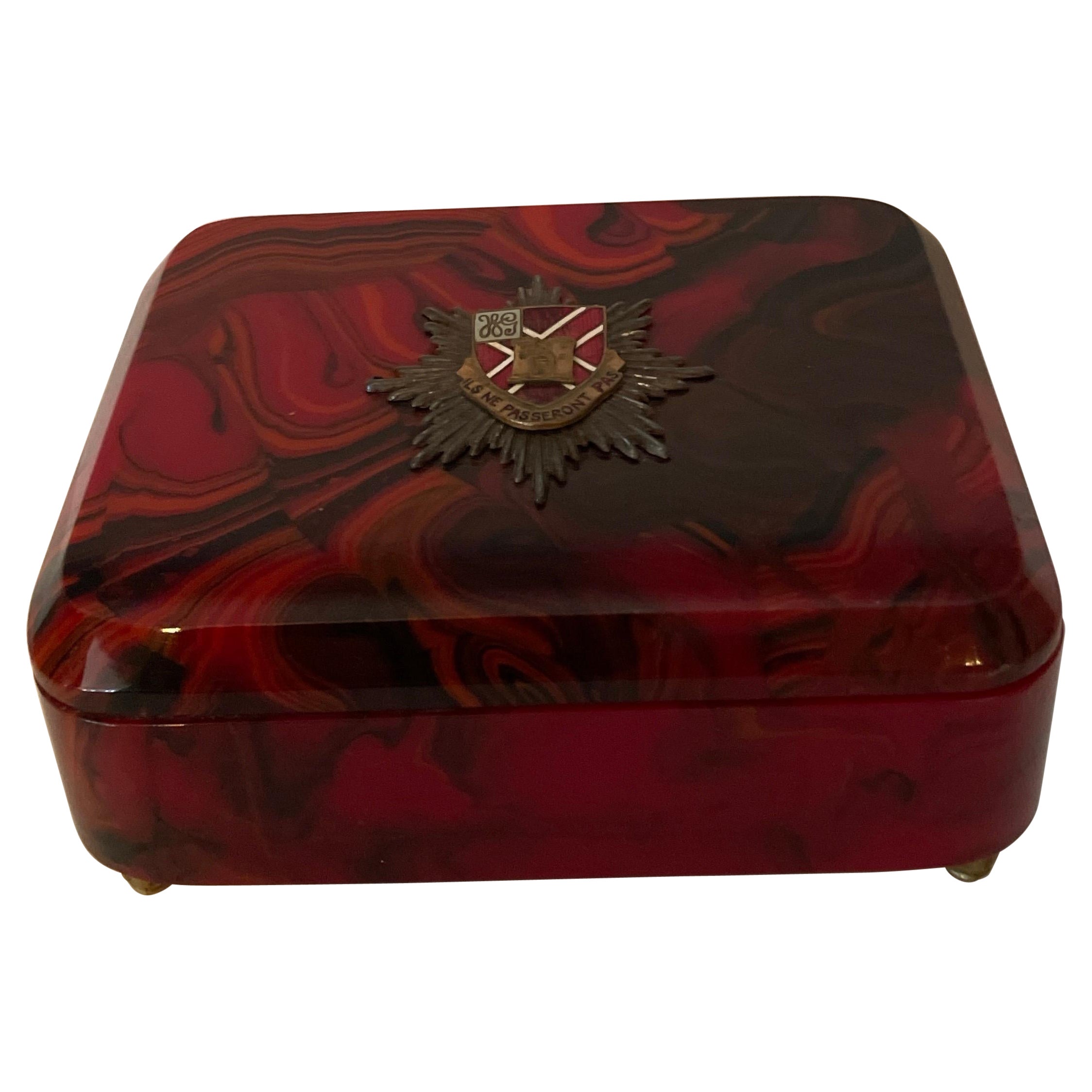 Vintage French Bakelite Box with Coat of Arms & Dore Bronze Details