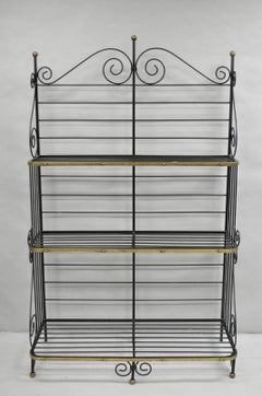 Vintage French Bakers Rack 3 Tier Scrolling Wrought Iron and Brass Etagere