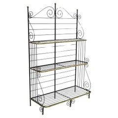 Vintage French Bakers Rack 3 Tier Scrolling Wrought Iron and Brass Etagere