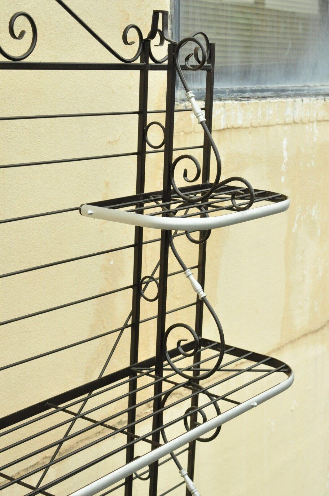 Vintage French Bakers Rack 4 Tier Scrolling Wrought Iron Brown & Silver Etagere 2