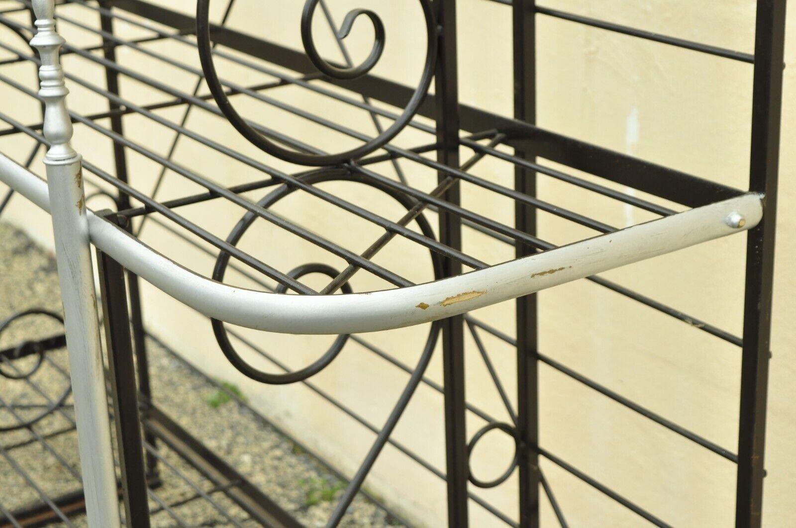 Vintage French Bakers Rack 4 Tier Scrolling Wrought Iron Brown & Silver Etagere 3