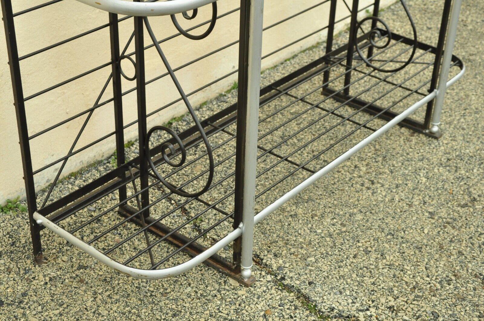 Vintage French Bakers Rack 4 Tier Scrolling Wrought Iron Brown & Silver Etagere 4