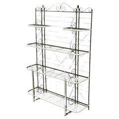 Retro French Bakers Rack 4 Tier Scrolling Wrought Iron Brown & Silver Etagere