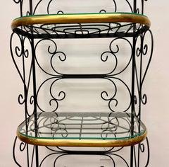 Vintage French Bakers Rack, Brass Trim, Four Shelves, Circa 1940s