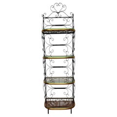 Vintage French Bakers Rack, Brass Trim, Four Shelves, Circa 1940s
