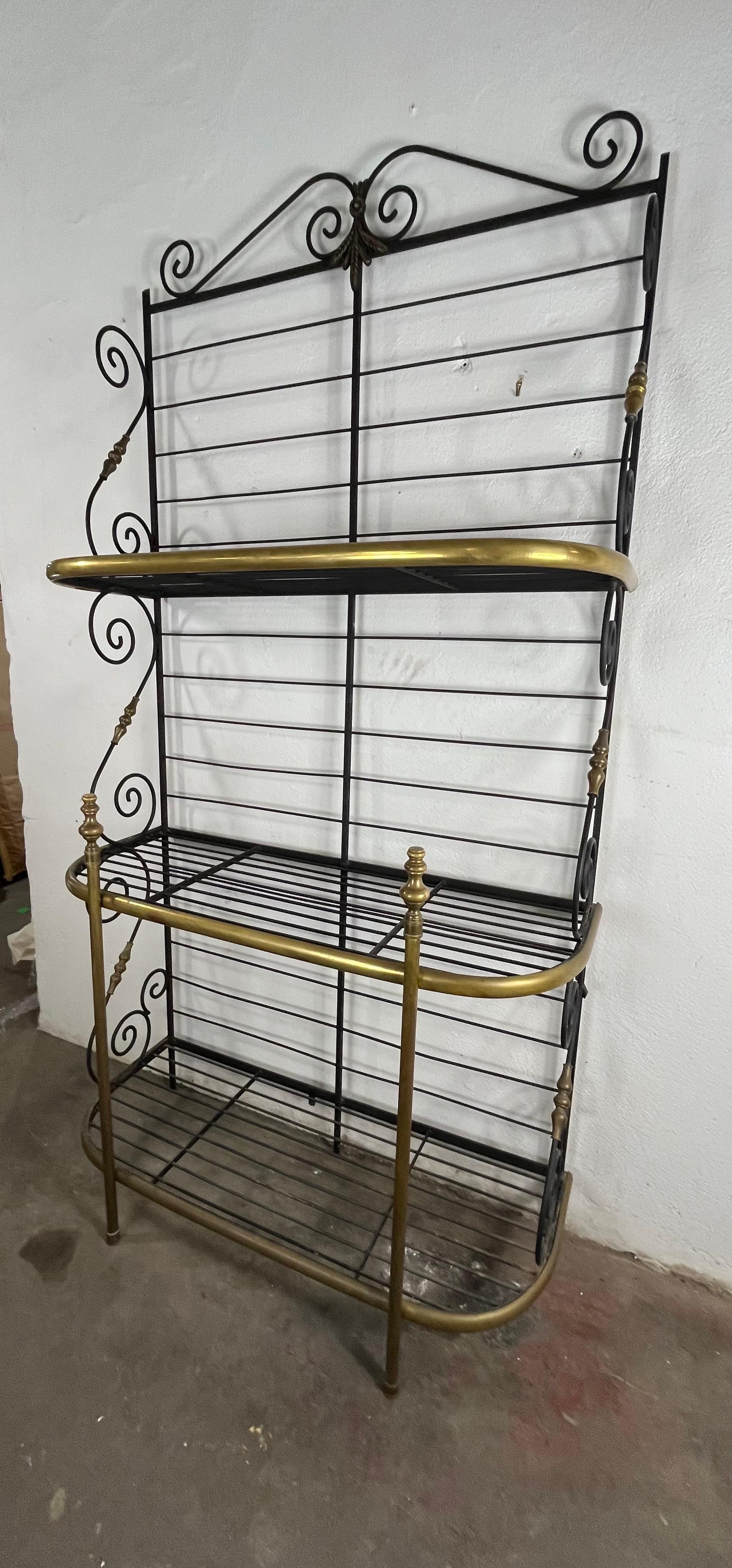 Unknown Vintage French Baker's Rack Iron and Brass For Sale