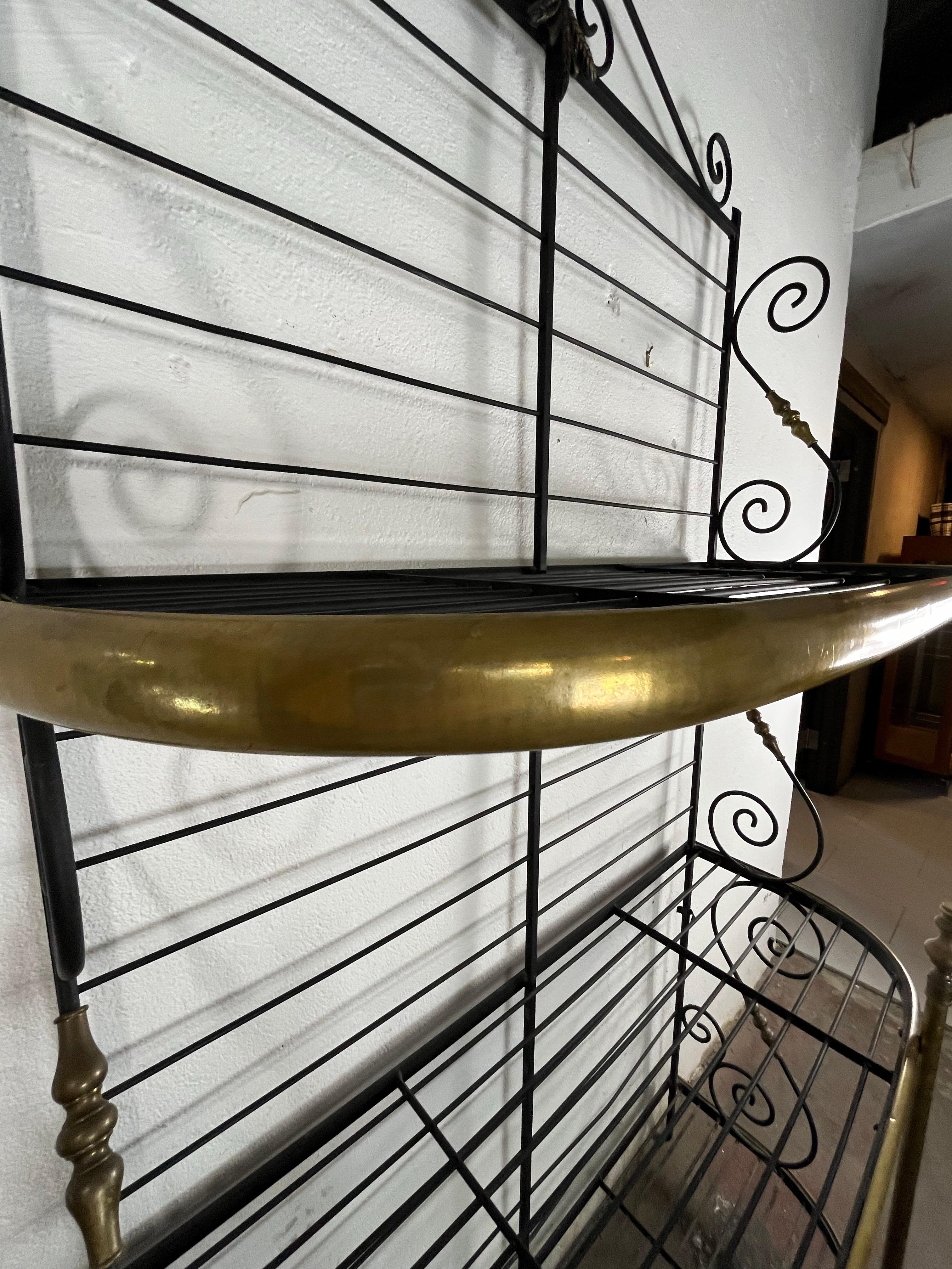Vintage French Baker's Rack Iron and Brass In Good Condition For Sale In W Allenhurst, NJ