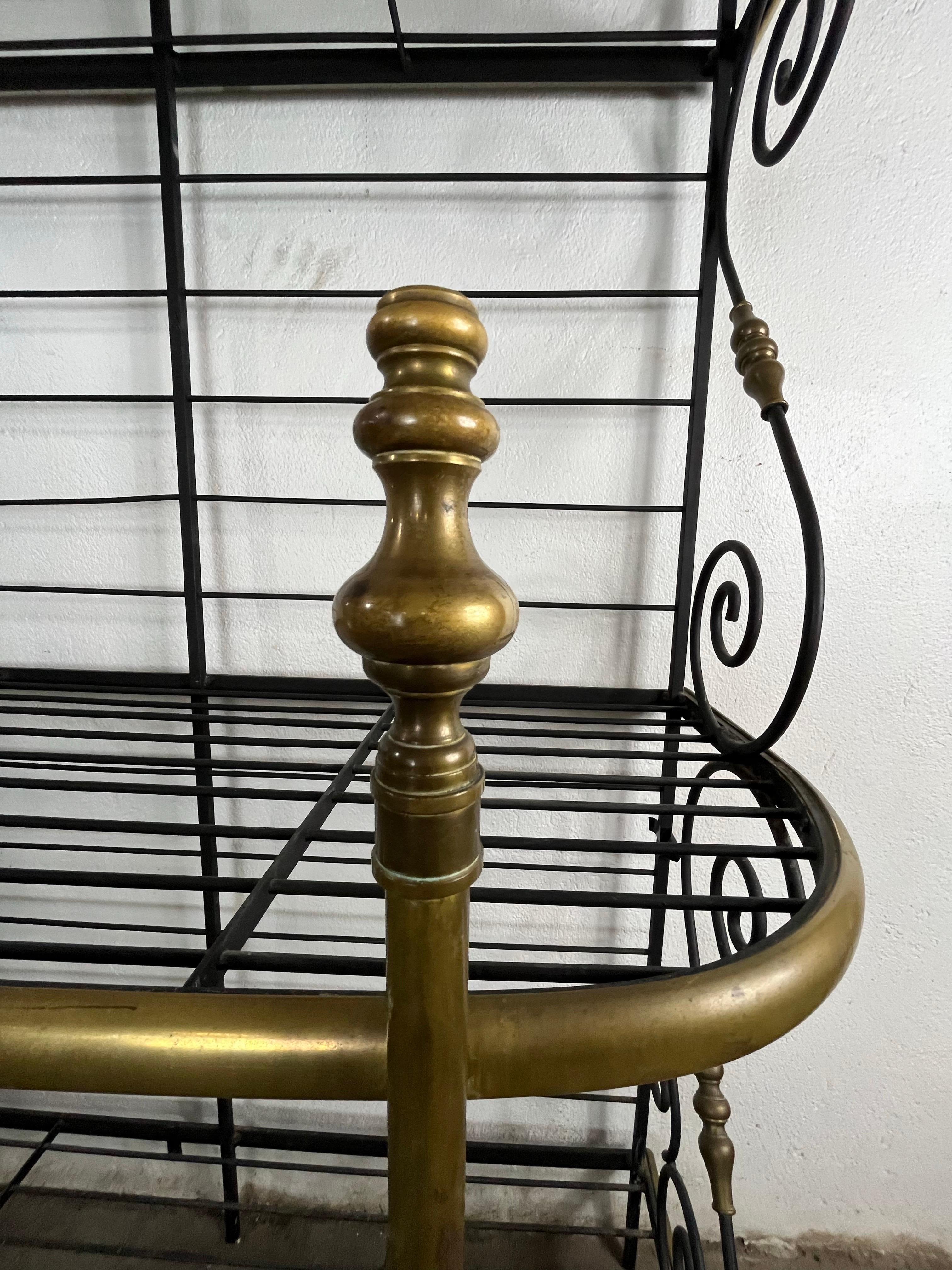20th Century Vintage French Baker's Rack Iron and Brass For Sale