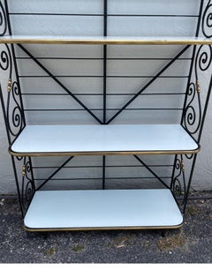 Vintage French Baker's Rack with Milk Glass Shelves