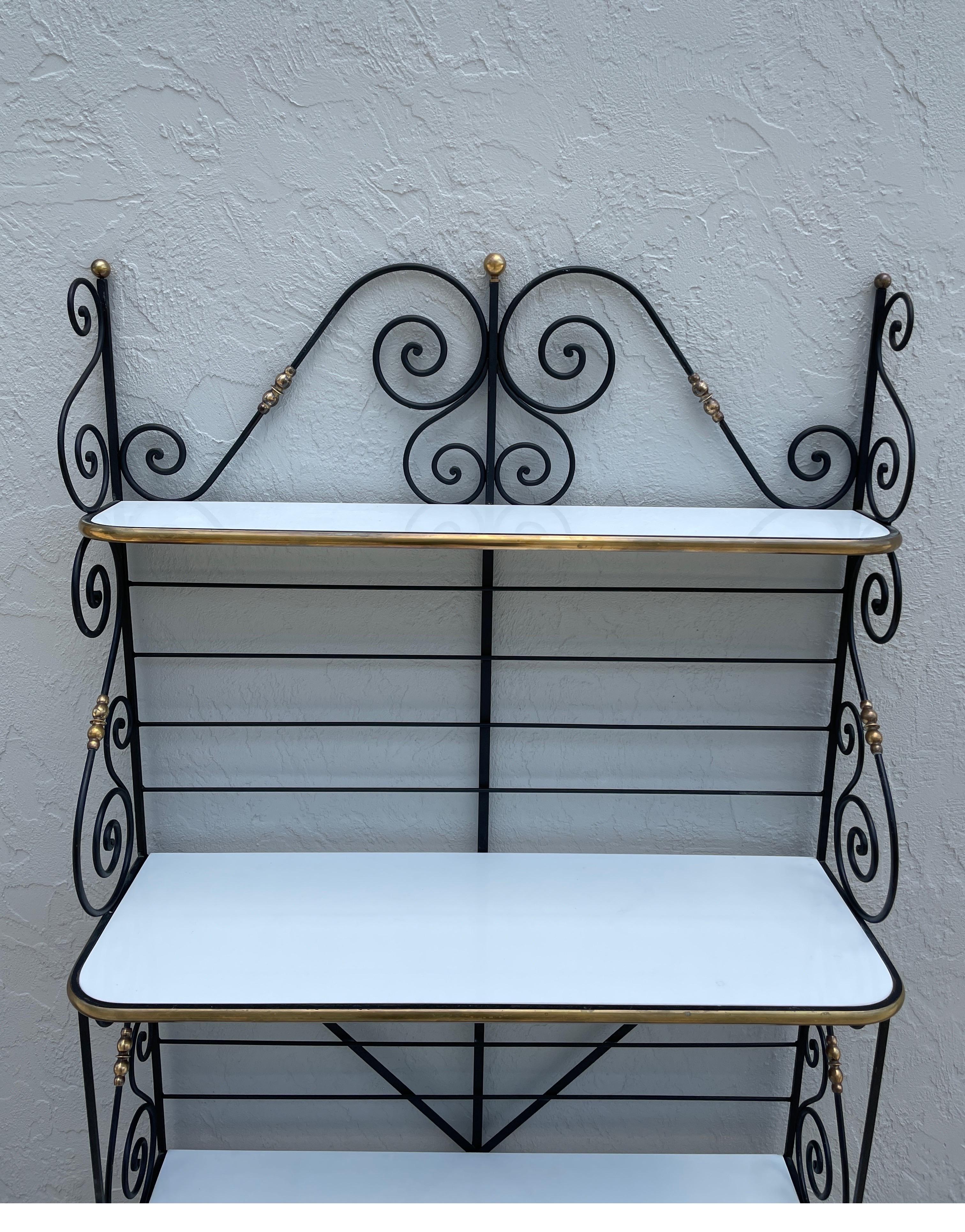 wrought iron bakers rack with glass shelves