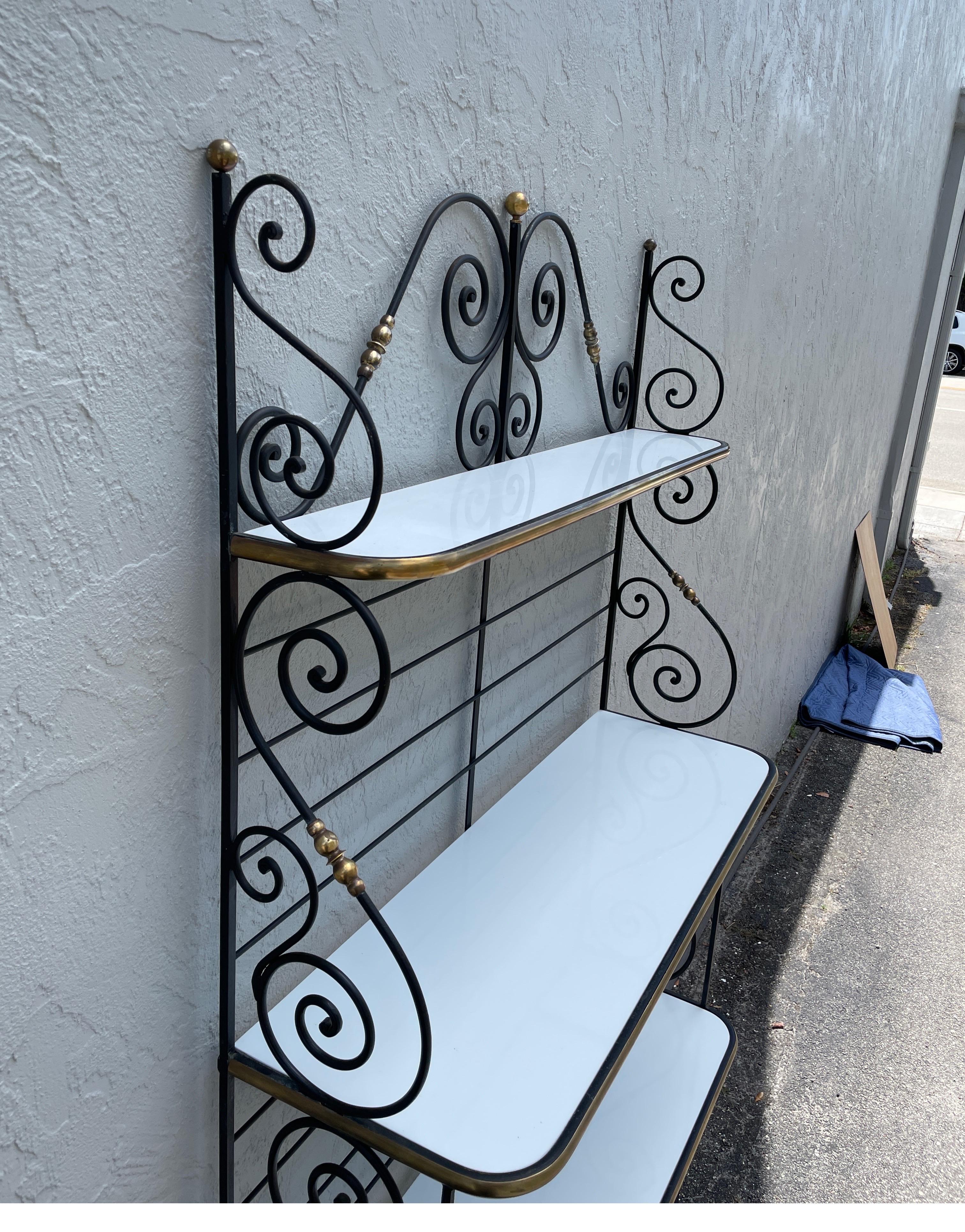 Vintage French Baker's Rack with Milk Glass Shelves In Good Condition In West Palm Beach, FL