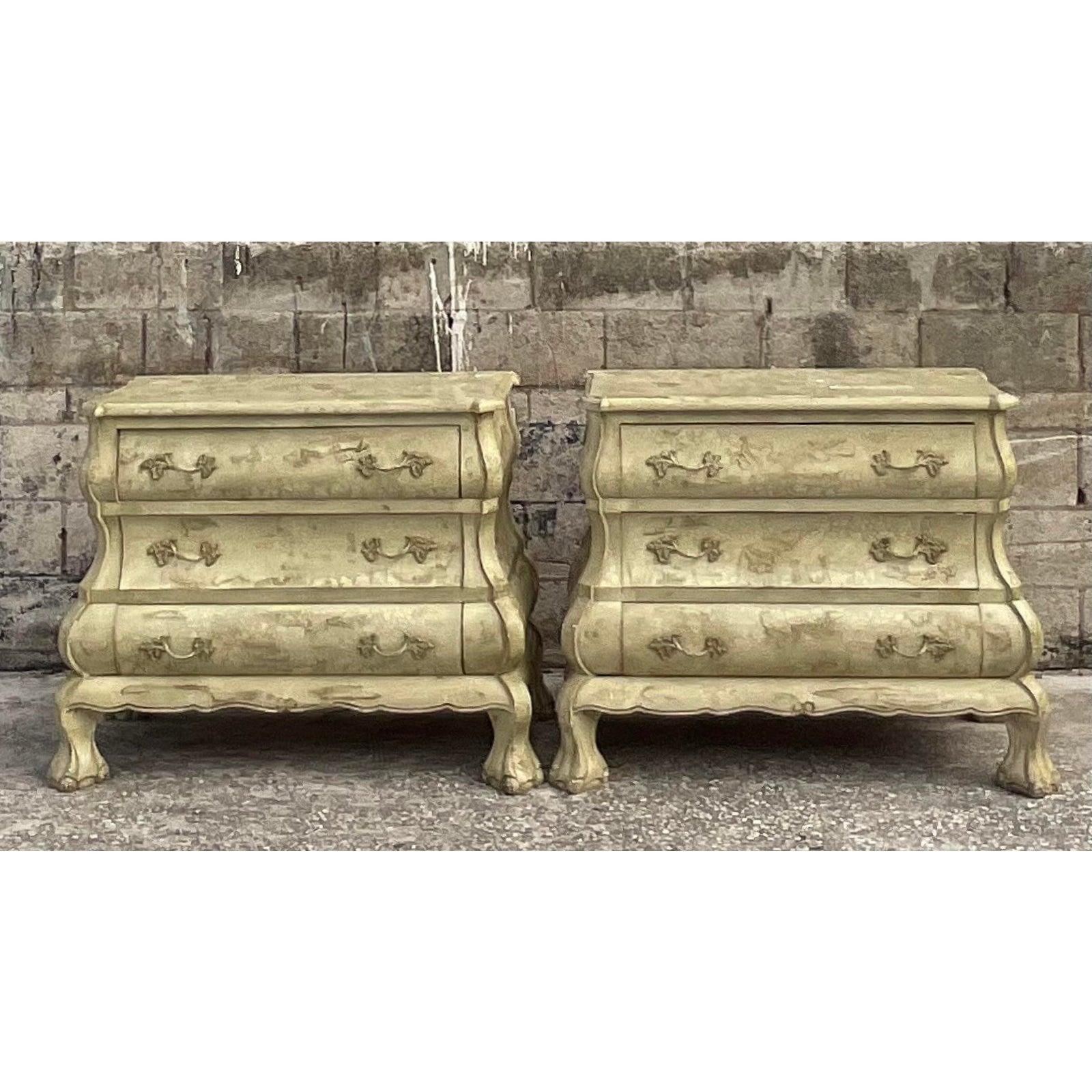 French Provincial Vintage French Ball and Claw Bombe Chests of Drawers - a Pair For Sale