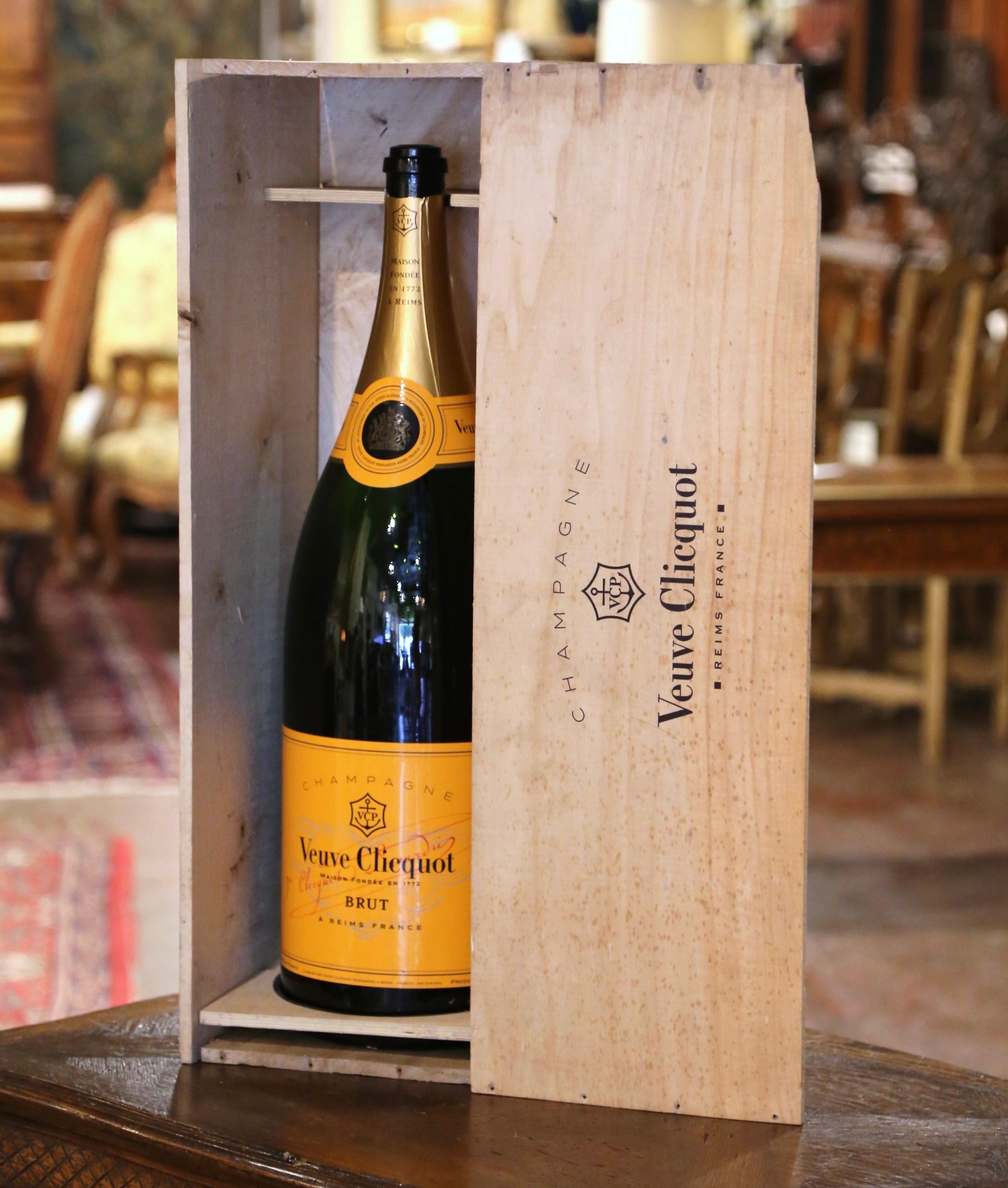 Decorate a wine cellar with this important Balthazar (12 litters) champagne bottle.. Crafted in France circa 1980 and set in its original wooden box, the vintage bottle came from the iconic House of 