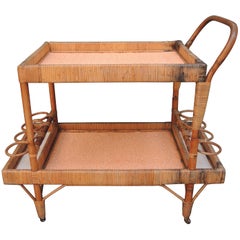 Vintage French Bamboo Bar Cart