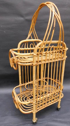 Vintage French Bamboo Bar Cart, Unusual Smaller Size