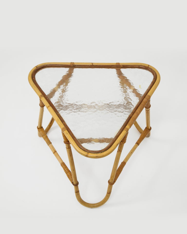 Vintage French Bamboo Cane And Textured Glass Triangular Side Table For Sale At 1stdibs Vintage French Bamboo Cane And Textured Glass Triangular Side Table For Sale At 1stdibs