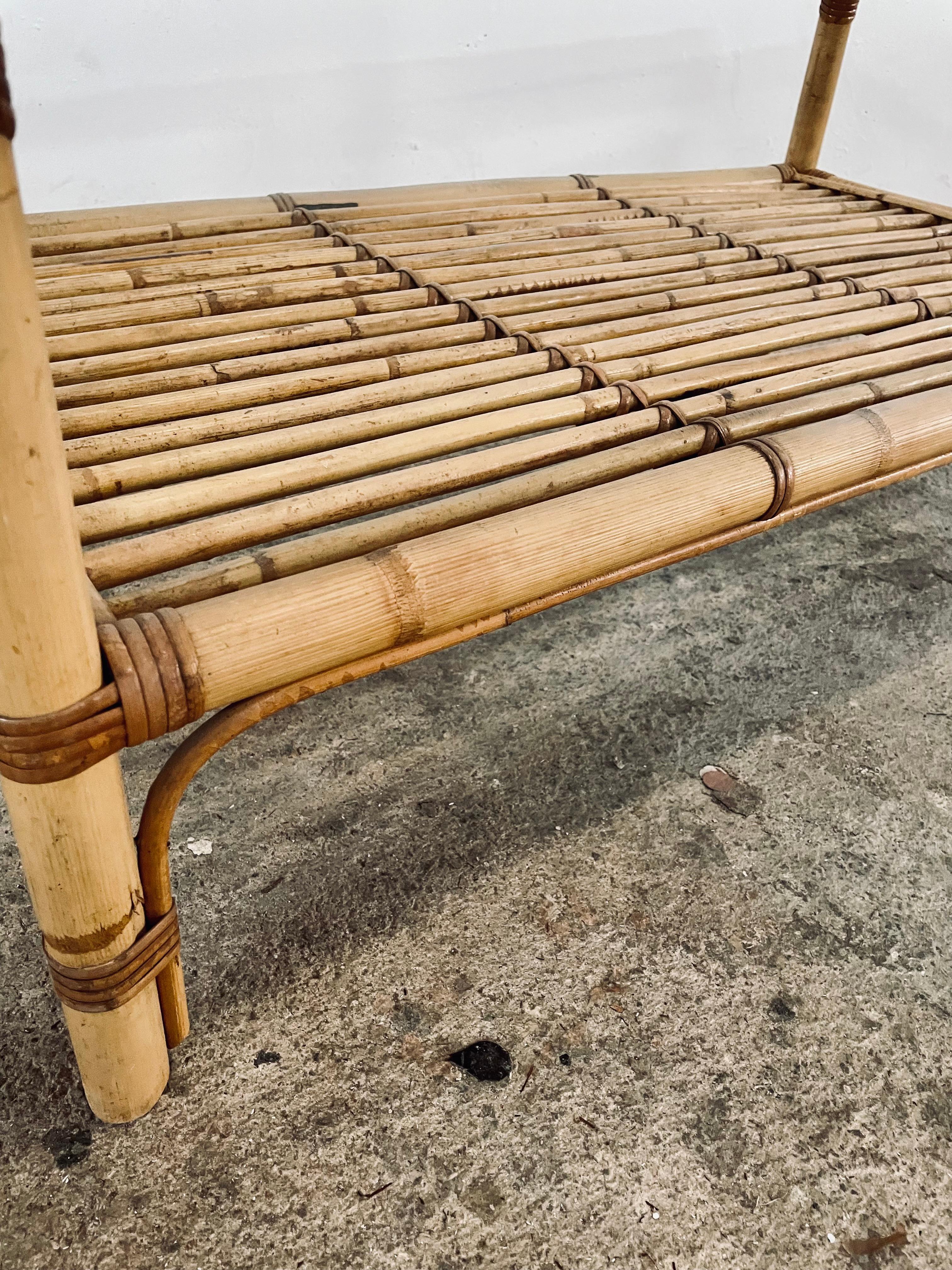 Vintage French Bamboo Coffee Table with Glass Top For Sale 1