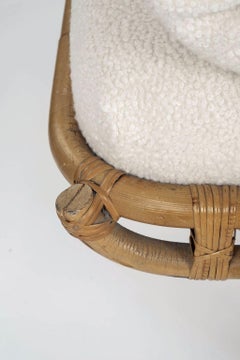 Vintage French Bamboo Daybed with Boucle Cushion