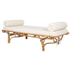 Vintage French Bamboo Daybed with Boucle Cushion