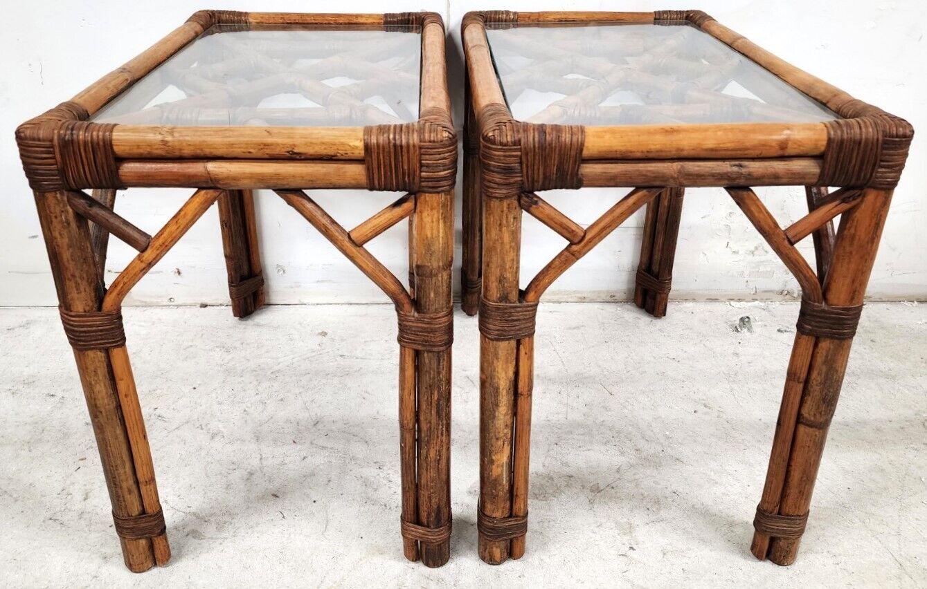 Vintage French Bamboo Glass Side Tables, 1960s, a Pair For Sale 7