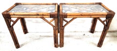 Vintage French Bamboo Glass Side Tables, 1960s, a Pair