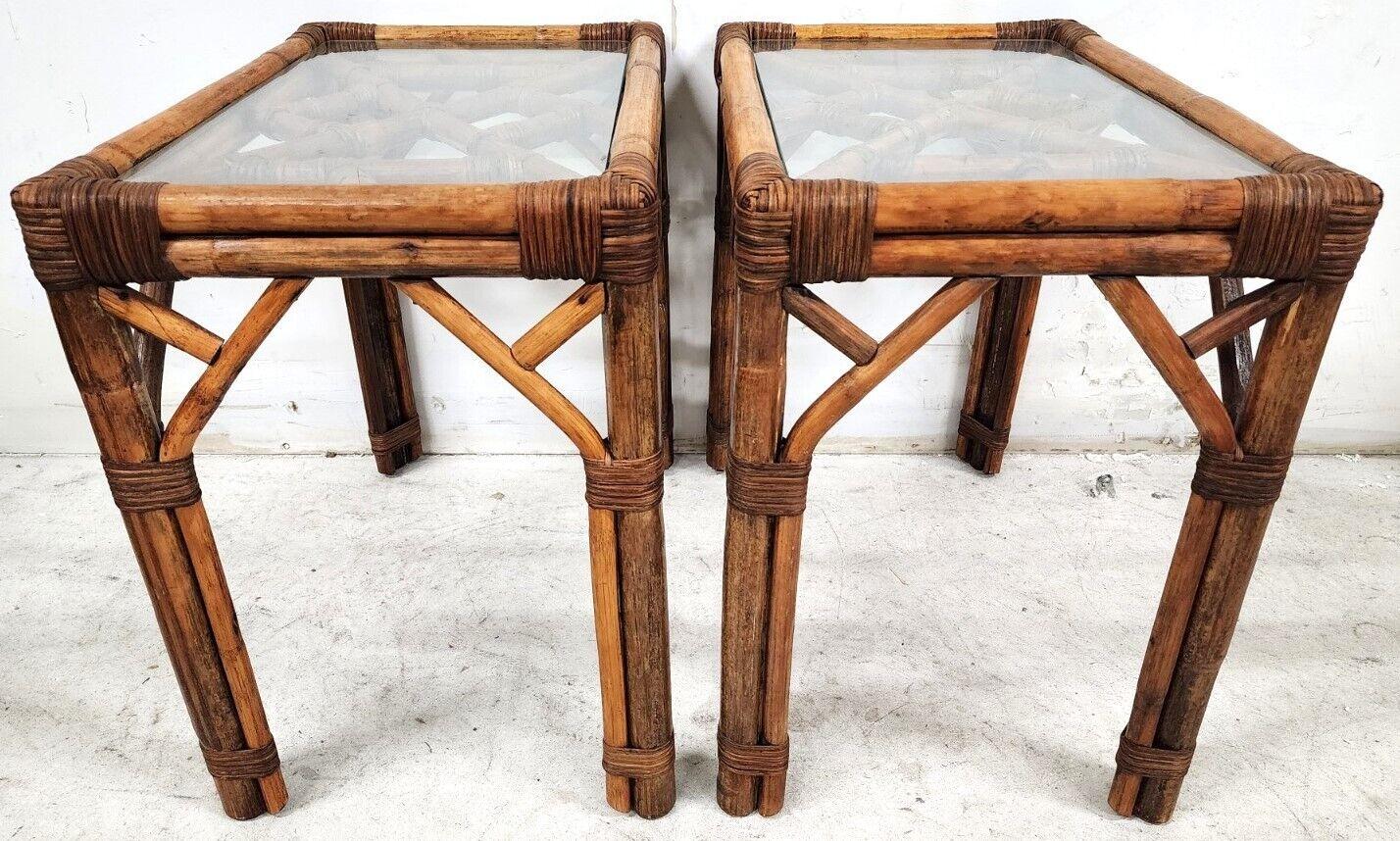Vintage French Bamboo Glass Side Tables, 1960s, a Pair For Sale 3