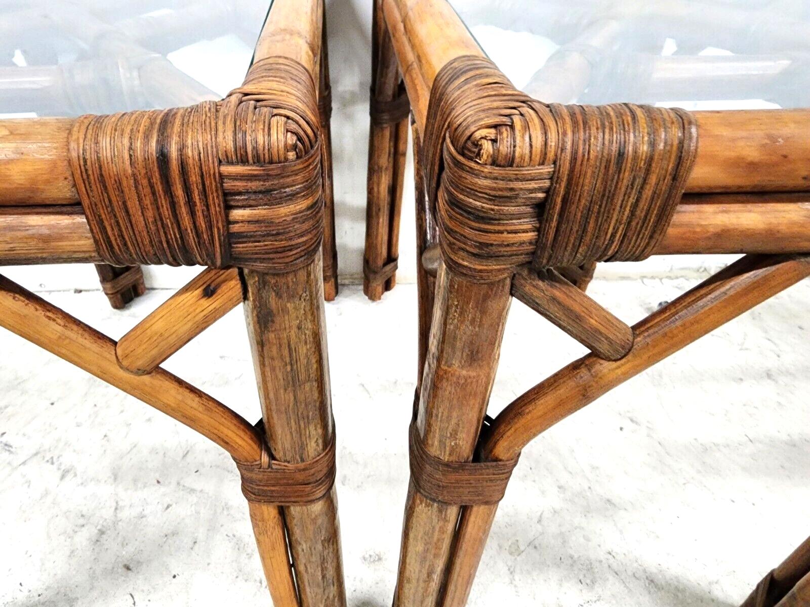 Vintage French Bamboo Glass Side Tables, 1960s, a Pair For Sale 4