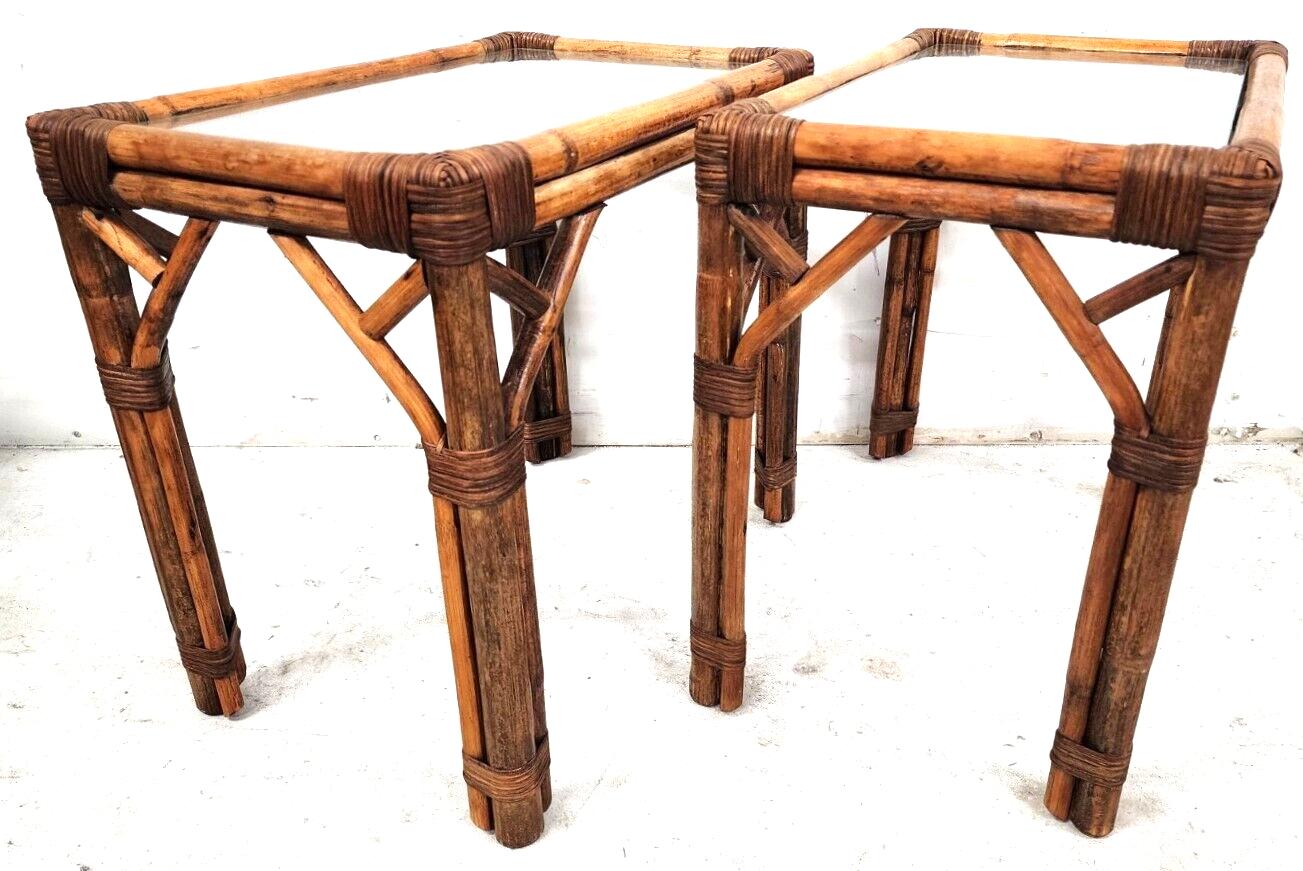 Vintage French Bamboo Glass Side Tables, 1960s, a Pair For Sale 5