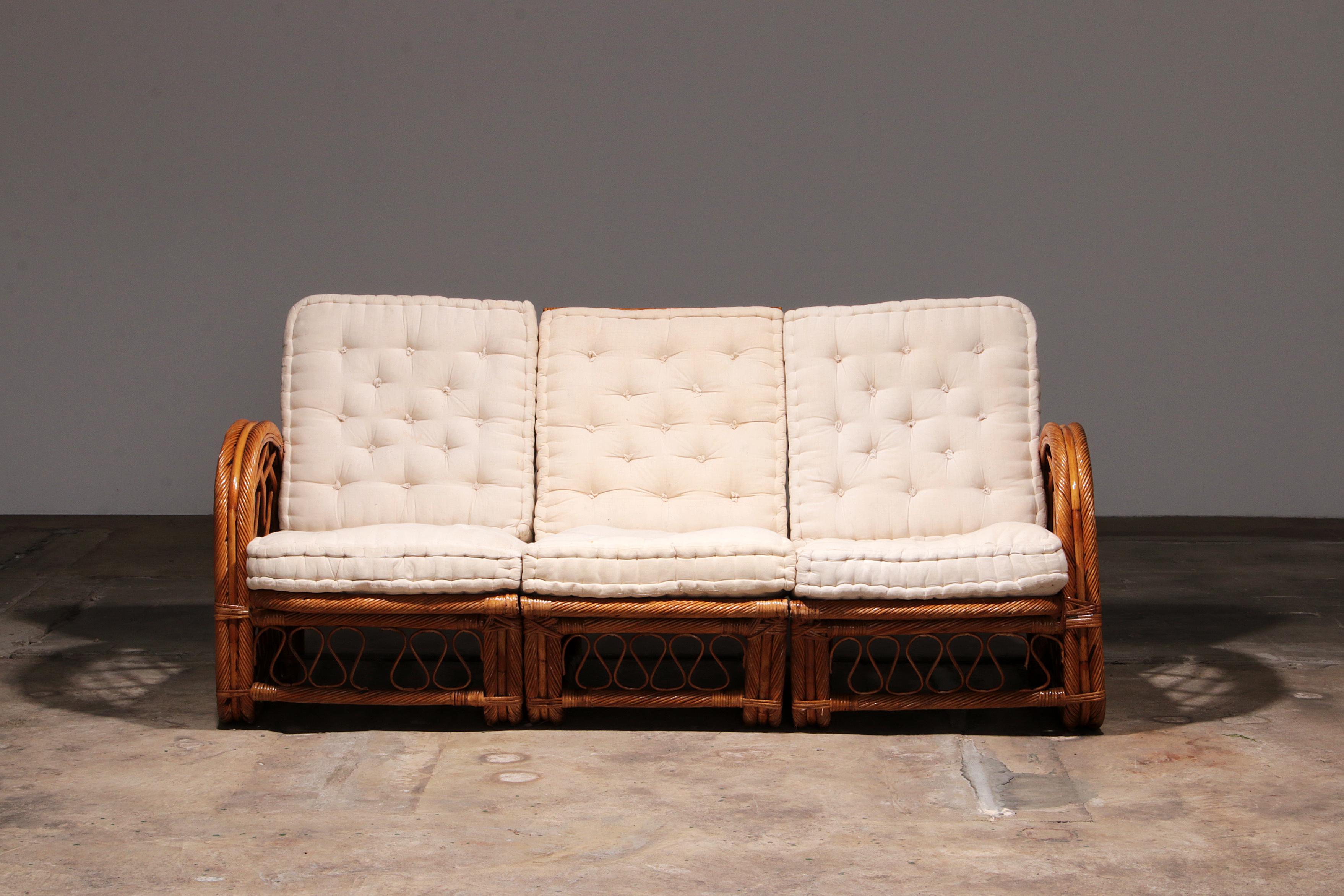 Bohemian Vintage French Bamboo Lounge set, Paul Frankl style, 1960