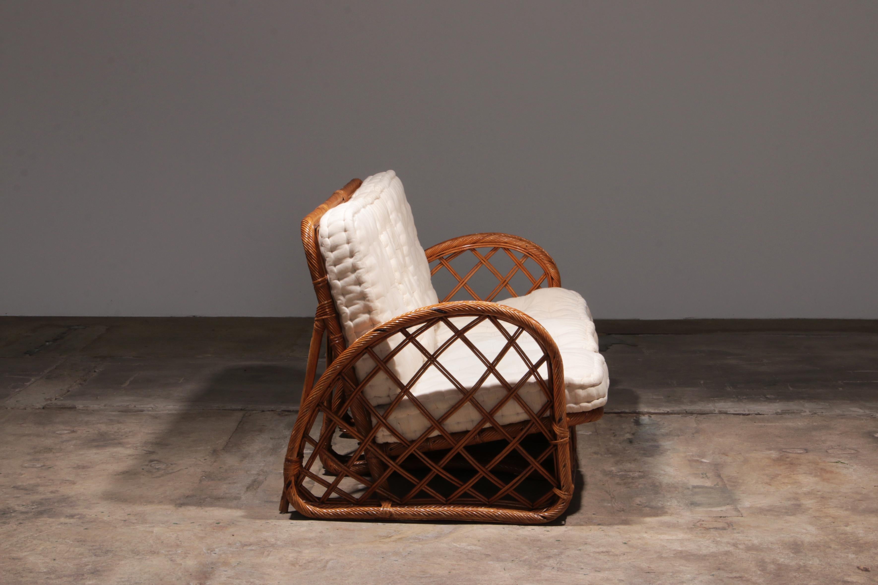 Fabric Vintage French Bamboo Lounge set, Paul Frankl style, 1960