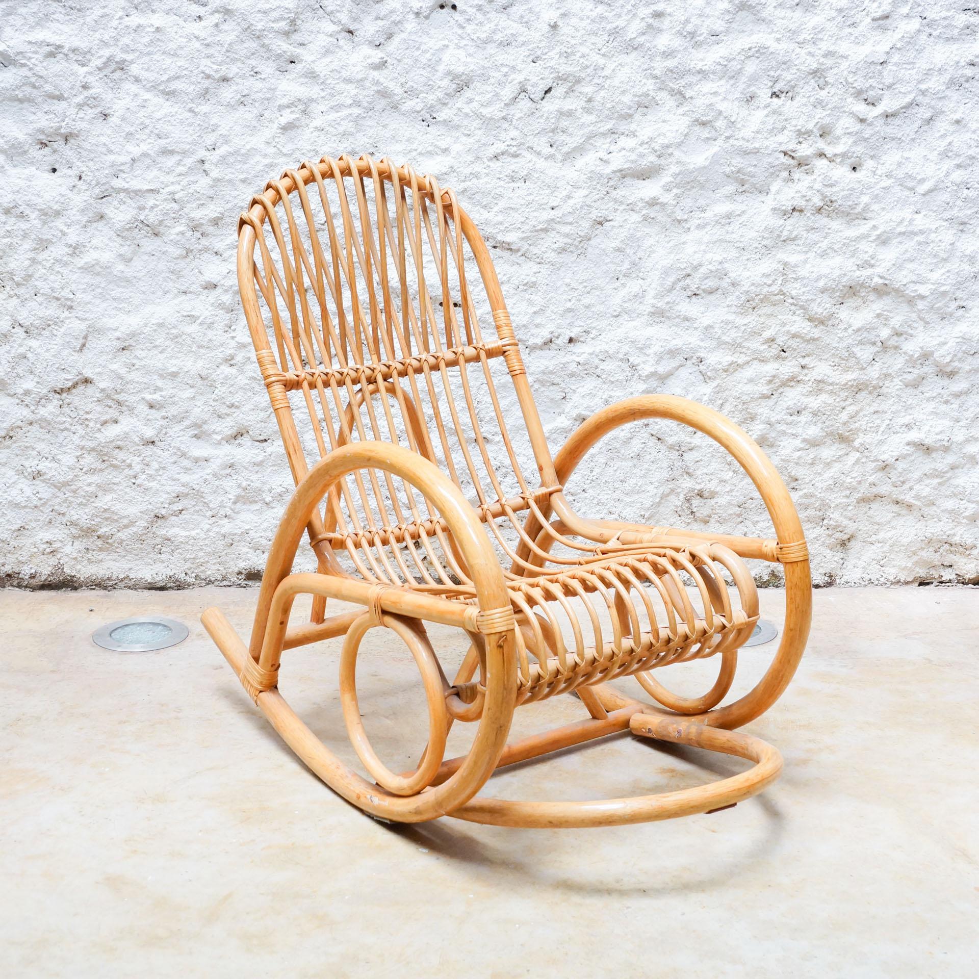 Mid-Century Modern Vintage French Bamboo Rocking Chair, circa 1960